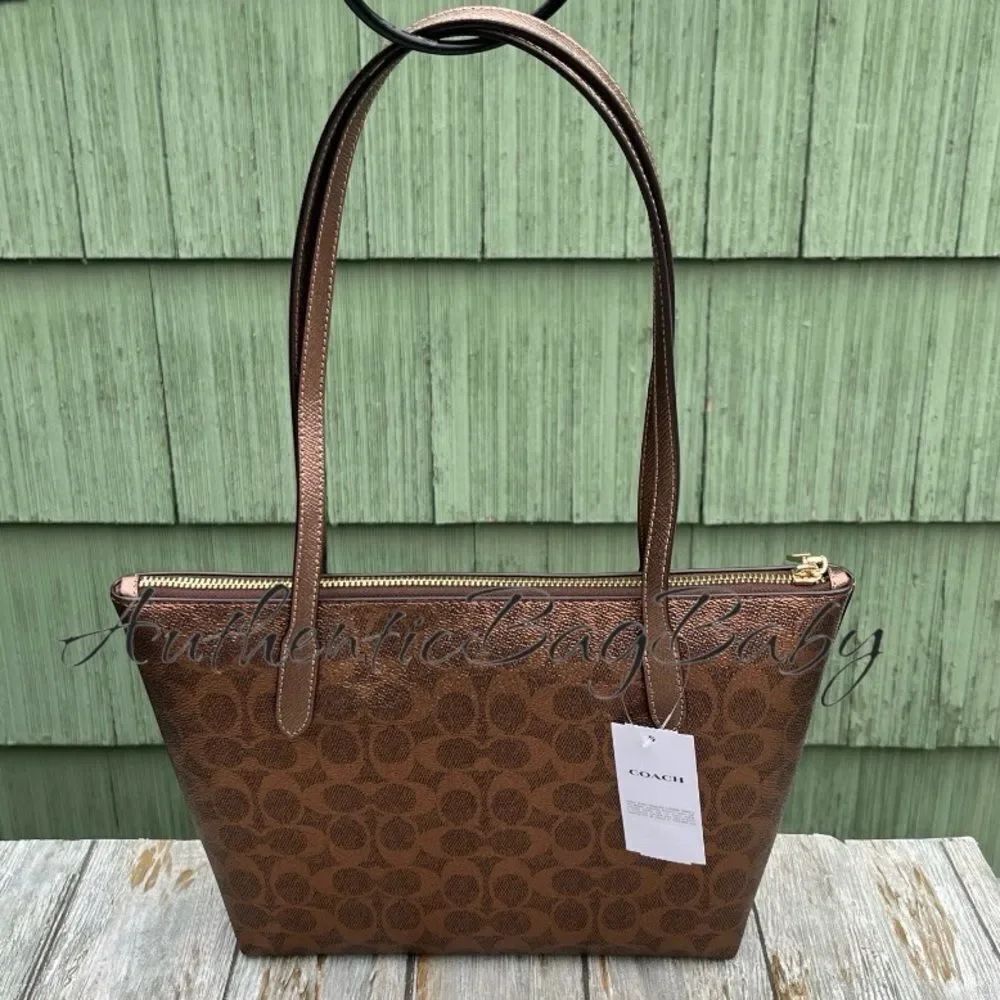 Coach Fiona Zip Tote Bag in Copper Metallic Purse - Picture 4 of 7